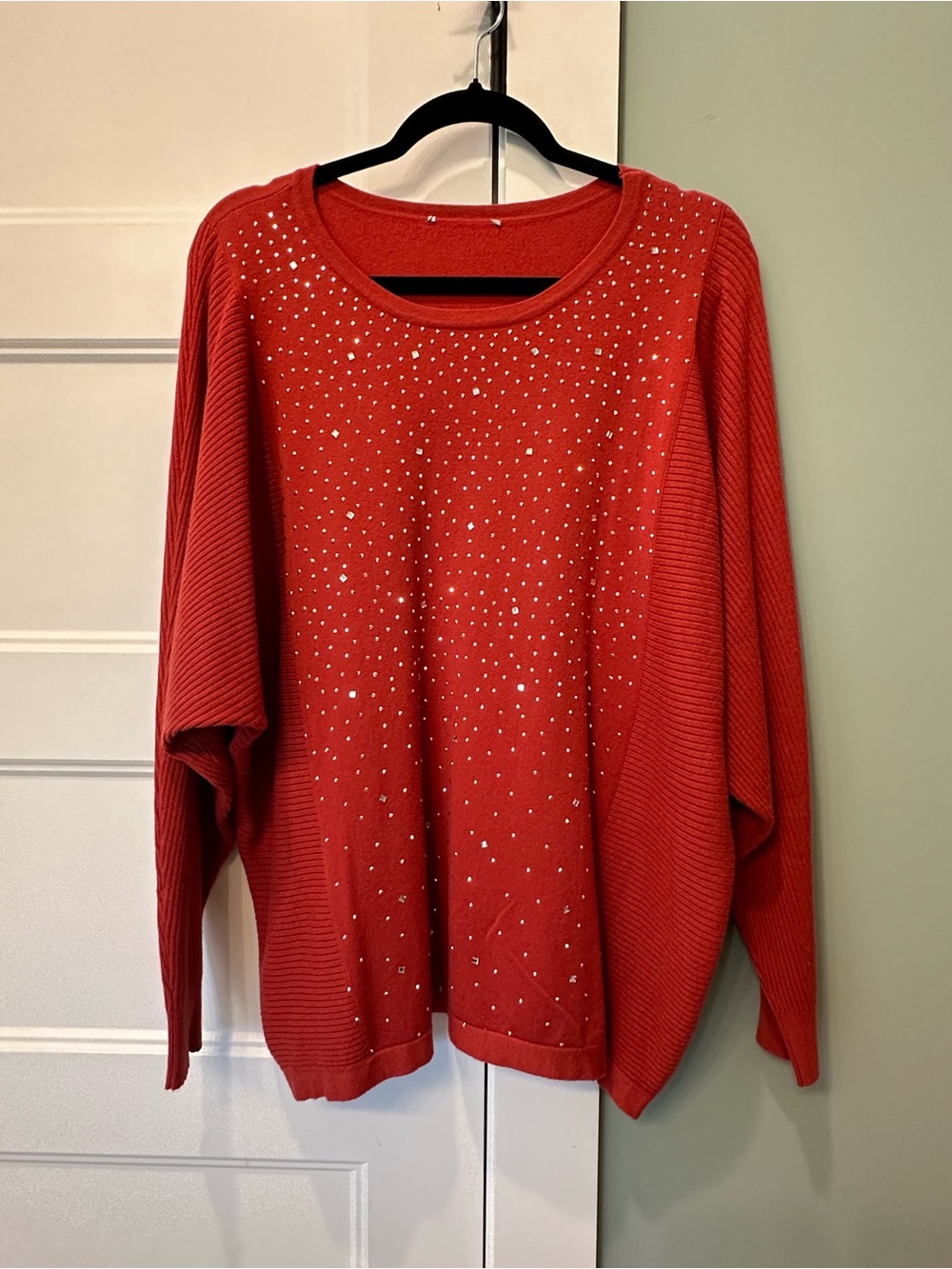 Women's Red Embellished Sweater Top